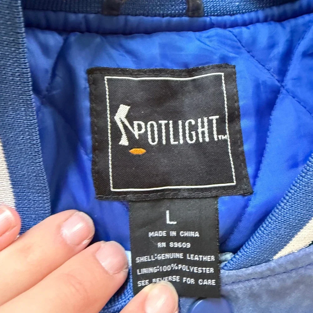 Vintage Spotlight Indianapolis Colts Blue Suede Leather Varsity Jacket Large